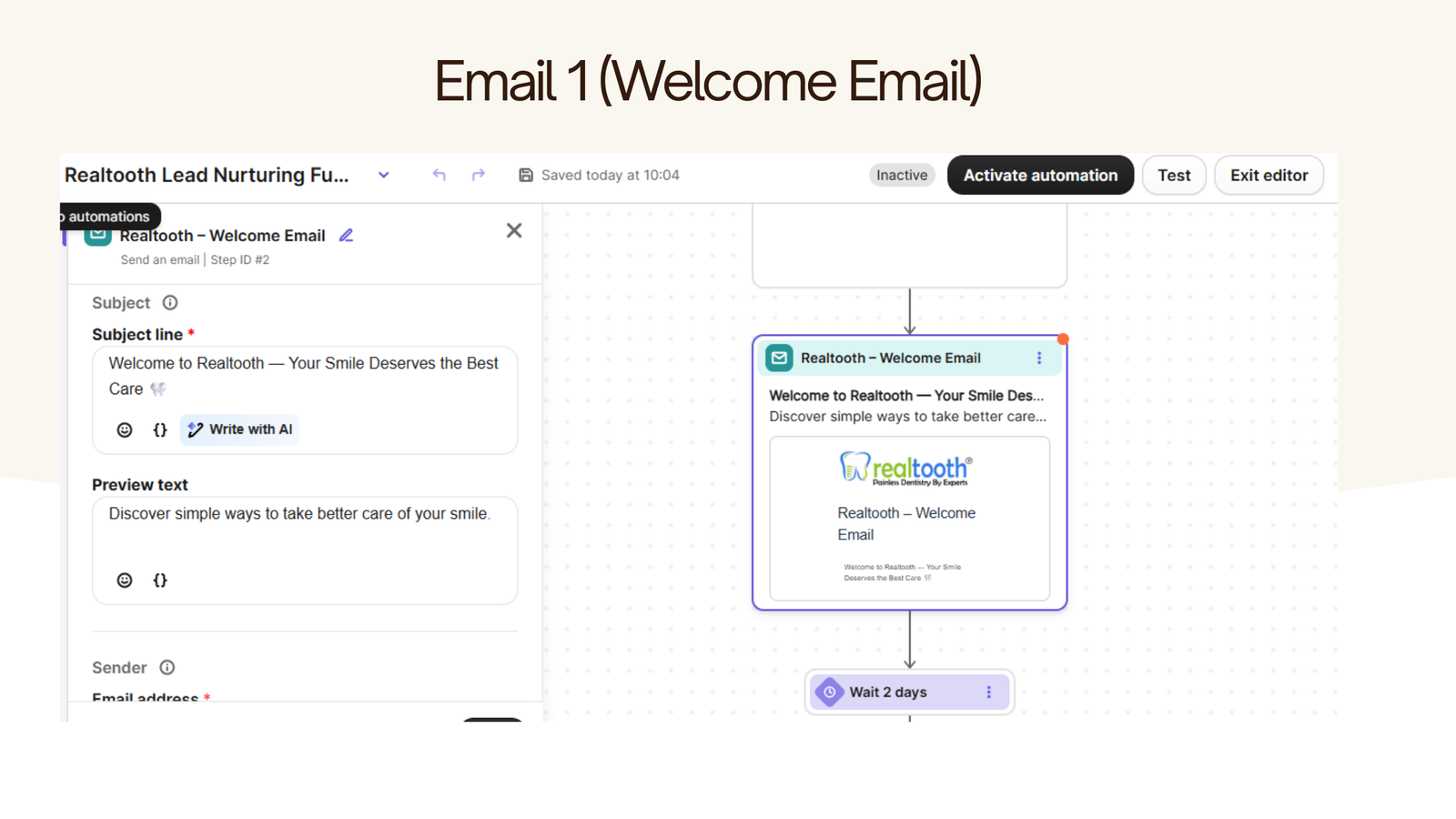 Email Marketing Workflow — Email 1 — Welcome Email Plan