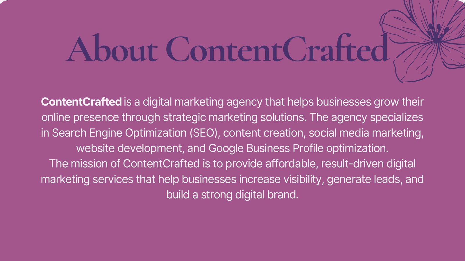 Google Business Profile Optimization — About ContentCrafted — business overview